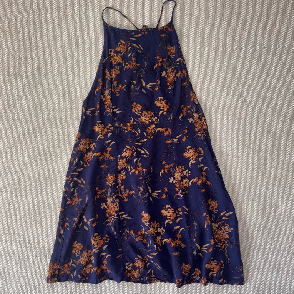 Free People Navy Blue Floral In Control Mini Babydoll Slip Dress Sundress Sz Sm